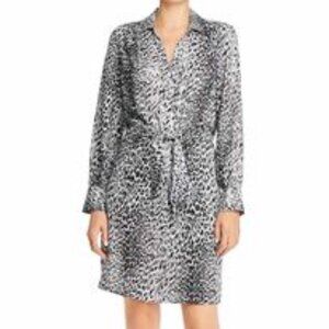 Brochu Walker Madsen Leopard-Printed Long Sleeve Shirt Dress Black White Size XS